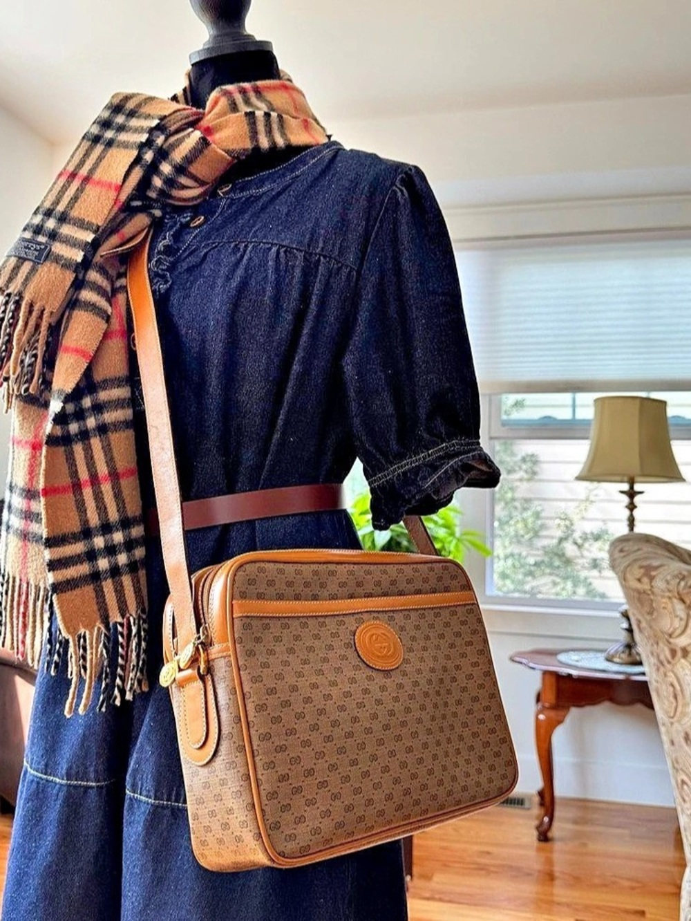 Gucci Vintage Micro GG Supreme Camera Bag Brown & Tan Crossbody Strap